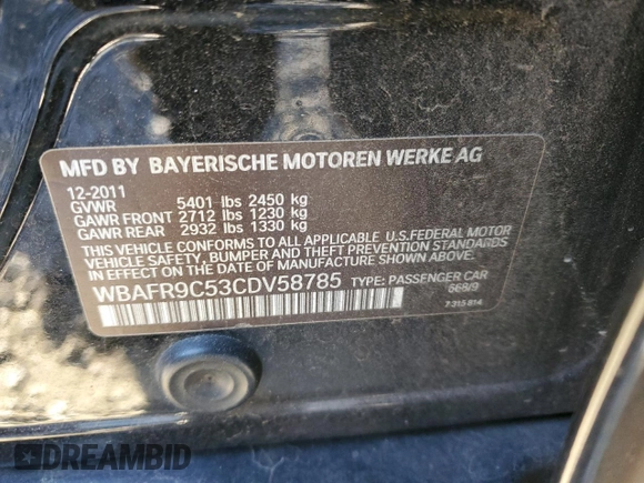 2012 BMW 5 Series 550i with VIN WBAFR9C53CDV58785, listed as a Copart auction lot 84342614 with 112,226 mi miles and Salvage Title. Bid and sale history available at carsss.com. Image 13.