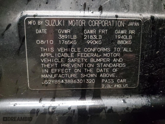 2011 Suzuki SX4 Crossover with VIN JS2YB5A38B6301320, listed as a Copart auction lot 75833394 with 90,739 mi miles and Salvage Title. Bid and sale history available at carsss.com. Image 12.
