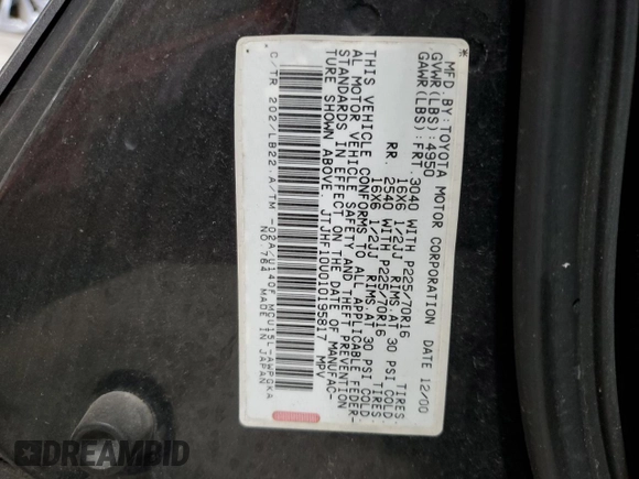 2001 Lexus RX 300 with VIN JTJHF10U010195817, listed as a Copart auction lot 72183334 with 178,999 mi miles and Salvage Title. Bid and sale history available at carsss.com. Image 13.