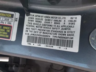 2010 Honda Insight LX with VIN JHMZE2H5XAS038974, listed as a IAAI auction lot 41958346 with Not provided miles and . Bid and sale history available at DreamBid. Image 9.