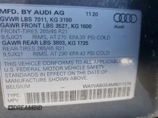 2021 Audi e-tron Prestige with VIN WA1VABGE4MB017274, listed as a Copart auction lot 51083674 with 19,102 mi miles and Clean title. Bid and sale history available at DreamBid. Image 14.