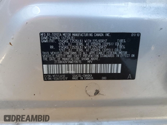 2010 Toyota RAV4 Limited z VIN 2T3DK4DV1AW019615, wystawiony jako Copart lot #55572924 z przebiegiem 160 025 mil mil oraz Szkoda całkowita • Salvage title. Historia ofert i sprzedaży dostępna na DreamBid. Obrazek 15.