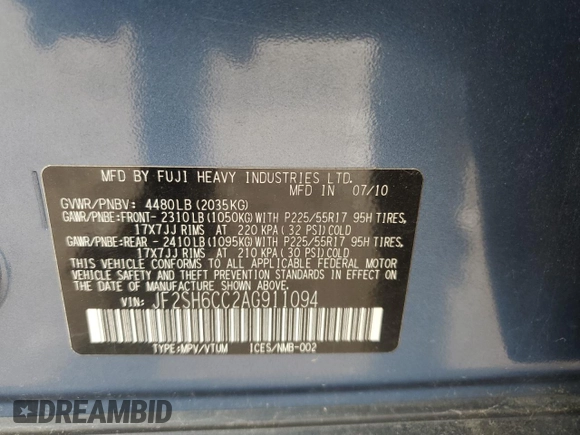 2010 Subaru Forester X Premium с VIN JF2SH6CC2AG911094, выставлен на аукционе Copart как лот 59757305 с пробегом 190 811 миль миль и Списание • Salvage title. История ставок и продаж доступна на DreamBid. Изображение 13.