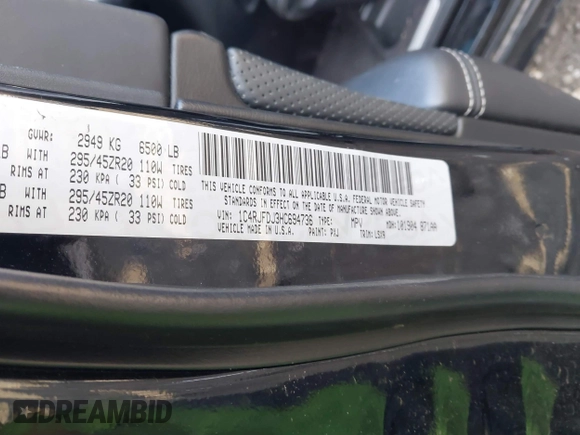 2017 Jeep Grand Cherokee SRT with VIN 1C4RJFDJ3HC694736, listed as a IAAI auction lot 41292771 with 79,966 mi miles. Bid and sale history available at carsss.com. Image 9.
