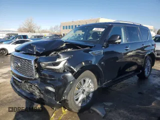 2020 Infiniti QX80 LUXE with VIN JN8AZ2NE8L9251850, listed as a Copart auction lot 43961875 with 106,180 mi miles and Salvage Title. Bid and sale history available at carsss.com. Image 1.
