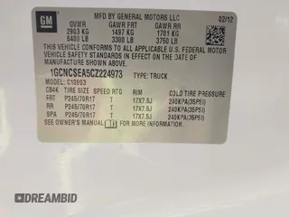 2012 Chevrolet Silverado 1500 LT with VIN 1GCNCSEA5CZ224973, listed as a IAAI auction lot 41715519 with 1 mi miles. Bid and sale history available at carsss.com. Image 9.