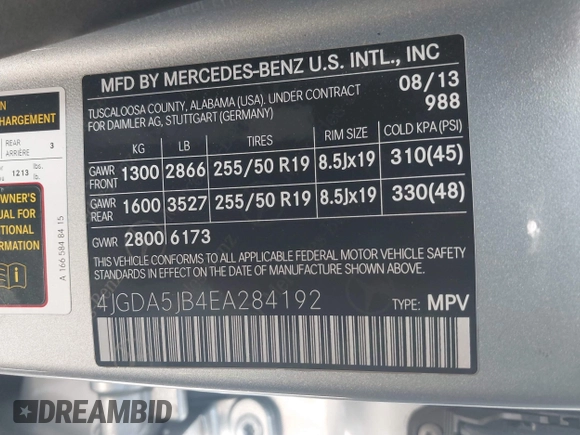 2014 Mercedes-Benz M 350 with VIN 4JGDA5JB4EA284192, listed as a IAAI auction lot 41979779 with 77,633 mi miles and . Bid and sale history available at carsss.com. Image 9.