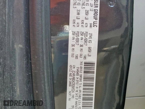 2012 Volkswagen Routan SE with VIN 2C4RVABG4CR390524, listed as a Copart auction lot 63058185 with 146,380 mi miles and Salvage title. Bid and sale history available at DreamBid. Image 13.
