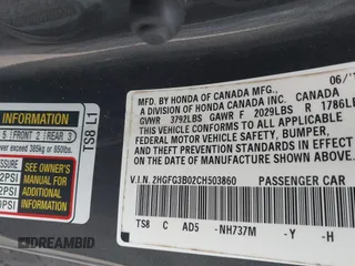 2012 Honda Civic Cpe EX-L with VIN 2HGFG3B02CH503860, listed as a IAAI auction lot 41384472 with 170,472 mi miles. Bid and sale history available at carsss.com. Image 9.