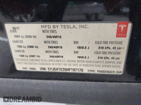 2017 Tesla Model S 100D with VIN 5YJSA1E26HF197176, listed as a IAAI auction lot 42565791 with 120,287 mi miles and . Bid and sale history available at DreamBid. Image 9.