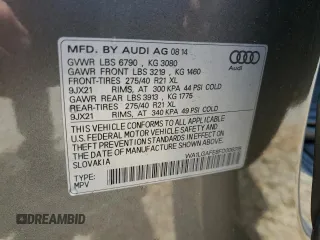 2015 Audi Q7 Premium Plus with VIN WA1LGAFE8FD006318, listed as a Copart auction lot 59210825 with 91,891 mi miles and Salvage title. Bid and sale history available at DreamBid. Image 13.