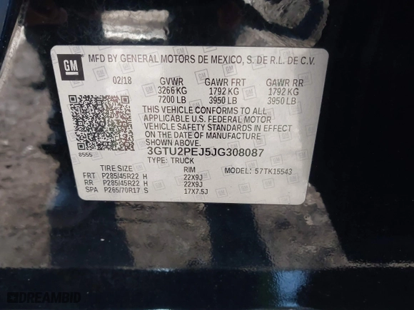2018 GMC Sierra 1500 Denali with VIN 3GTU2PEJ5JG308087, listed as a IAAI auction lot 41343443 with 108,644 mi miles. Bid and sale history available at carsss.com. Image 9.