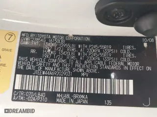 2009 Toyota Highlander Hybrid Limited with VIN JTEEW44A692029031, listed as a IAAI auction lot 41782002 with 279,654 mi miles. Bid and sale history available at carsss.com. Image 9.