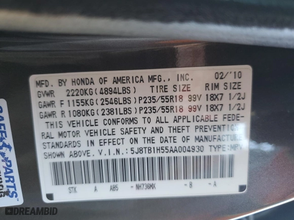 2010 Acura RDX Tech Pkg with VIN 5J8TB1H55AA004930, listed as a Copart auction lot 42621225 with 110,179 mi miles and Salvage Title. Bid and sale history available at carsss.com. Image 16.