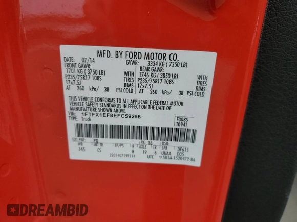 2014 Ford F-150 XL with VIN 1FTFX1EF8EFC59266, listed as a Copart auction lot 89158845 with 176,448 mi miles and Salvage Title. Bid and sale history available at carsss.com. Image 12.