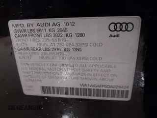 2013 Audi Q5 Prestige with VIN WA1WGAFP5DA029424, listed as a IAAI auction lot 41618414 with 112,772 mi miles and . Bid and sale history available at DreamBid. Image 9.