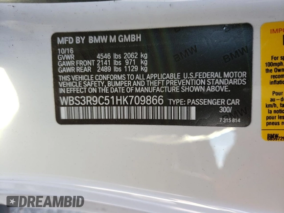 2017 BMW M4 with VIN WBS3R9C51HK709866, listed as a Copart auction lot 40858583 with 50,177 mi miles. Bid and sale history available at carsss.com. Image 13.