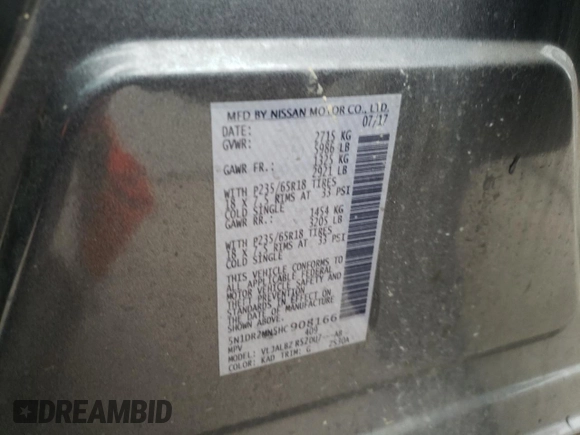 2017 Nissan Pathfinder Platinum with VIN 5N1DR2MN5HC908166, listed as a Copart auction lot 86677094 with 175,954 mi miles and Salvage Title. Bid and sale history available at carsss.com. Image 16.