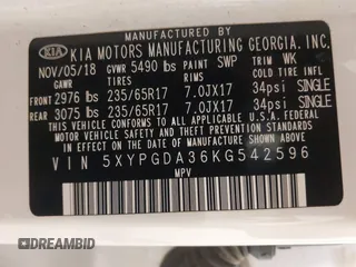 2019 Kia Sorento LX with VIN 5XYPGDA36KG542596, listed as a IAAI auction lot 40921931 with 115,716 mi miles. Bid and sale history available at carsss.com. Image 9.
