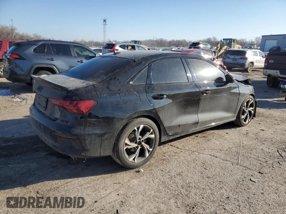 2023 Audi A3 Premium with VIN WAUAUDGY8PA110579, listed as a Copart auction lot 46062605 with 38,493 mi miles and Salvage Title. Bid and sale history available at carsss.com. Image 3.