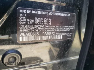 2018 BMW 6 Series ALPINA B6 xDrive with VIN WBA6D6C51JG388872, listed as a Copart auction lot 53438634 with 82,232 mi miles and Salvage Title. Bid and sale history available at carsss.com. Image 12.