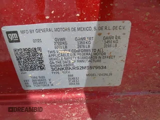 2021 Chevrolet Blazer RS z VIN 3GNKBKRS2MS579534, wystawiony jako IAAI lot #42207795 z przebiegiem 55 716 mil mil oraz . Historia ofert i sprzedaży dostępna na DreamBid. Obrazek 9.