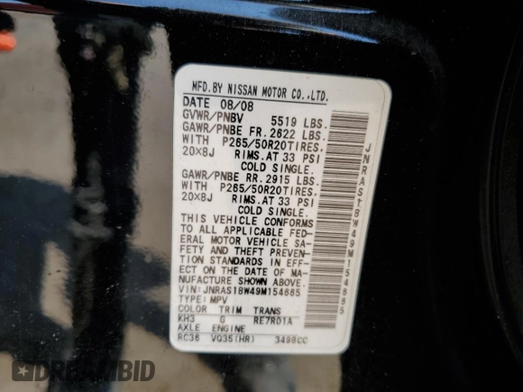 2009 Infiniti FX35 with VIN JNRAS18W49M154665, listed as a Copart auction lot 70996284 with 136,412 mi miles and Salvage Title. Bid and sale history available at carsss.com. Image 16.
