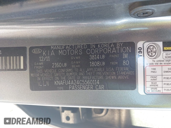2012 Kia Forte EX with VIN KNAFU4A24C5560114, listed as a IAAI auction lot 41669309 with 236,464 mi miles. Bid and sale history available at carsss.com. Image 9.