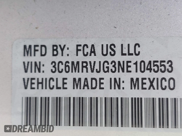2022 Ram ProMaster Cargo with VIN 3C6MRVJG3NE104553, listed as a IAAI auction lot 40851506 with 209,905 mi miles and . Bid and sale history available at DreamBid. Image 9.