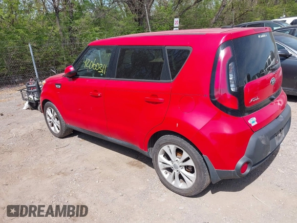 2015 Kia Soul + with VIN KNDJP3A51F7785902, listed as a IAAI auction lot 42060311 with 109,819 mi miles. Bid and sale history available at carsss.com. Image 3.