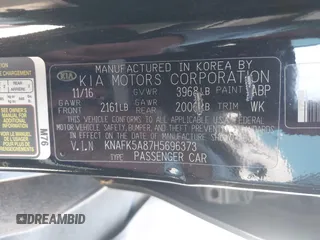 2017 Kia Forte LX with VIN KNAFK5A87H5696373, listed as a IAAI auction lot 41981938 with 63,181 mi miles and . Bid and sale history available at carsss.com. Image 9.