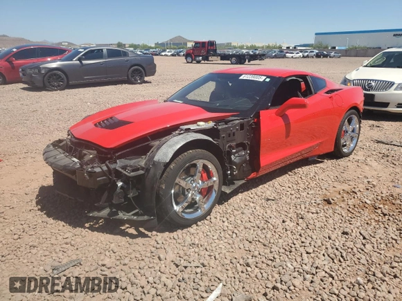 2014 Chevrolet Corvette 3LT with VIN 1G1YE2D71E5119797, listed as a Copart auction lot 61239005 with 12,879 mi miles and Salvage title. Bid and sale history available at DreamBid. Image 1.