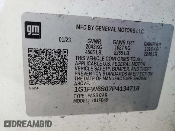2023 Chevrolet Bolt EV 1LT with VIN 1G1FW6S07P4134718, listed as a Copart auction lot 59797105 with 25,215 mi miles and Non repairable. Bid and sale history available at DreamBid. Image 13.