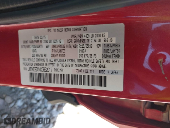 2016 Mazda CX-5 Grand Touring with VIN JM3KE2DYXG0652017, listed as a IAAI auction lot 42041158 with 95,946 mi miles and . Bid and sale history available at DreamBid. Image 9.