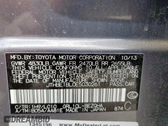 2014 Lexus GS 350 z VIN JTHBE1BL0E5030261, wystawiony jako Copart lot #59425255 z przebiegiem 122 635 mil mil oraz Szkoda całkowita • Salvage title. Historia ofert i sprzedaży dostępna na DreamBid. Obrazek 12.