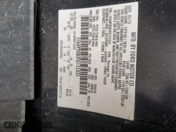 2015 Ford Taurus SE with VIN 1FAHP2D83FG155335, listed as a Copart auction lot 51597005 with 171,578 mi miles and Salvage Title. Bid and sale history available at DreamBid. Image 15.