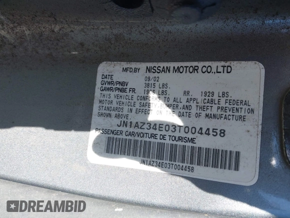 2003 Nissan 350Z Touring z VIN JN1AZ34E03T004458, wystawiony jako IAAI lot #42361684 z przebiegiem 147 847 mil mil oraz . Historia ofert i sprzedaży dostępna na DreamBid. Obrazek 9.