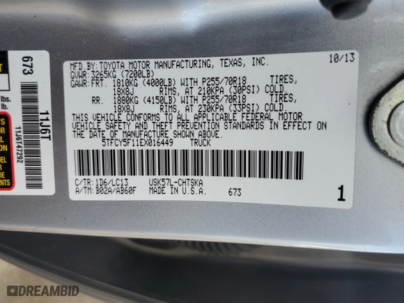 2014 Toyota Tundra 4WD Truck SR with VIN 5TFCY5F11EX016449, listed as a Copart auction lot 82401484 with 216,310 mi miles and Salvage Title. Bid and sale history available at carsss.com. Image 12.