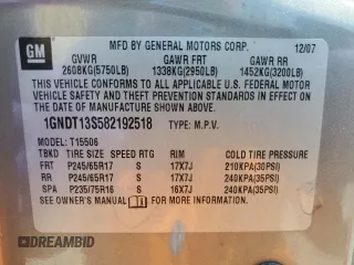 2008 Chevrolet TrailBlazer 3LT with VIN 1GNDT13S582192518, listed as a Copart auction lot 54717155 with 176,400 mi miles and Salvage Title. Bid and sale history available at DreamBid. Image 13.