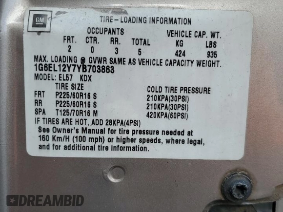 2000 Cadillac Eldorado z VIN 1G6EL12Y7YB703863, wystawiony jako Copart lot #85433244 z przebiegiem 175 416 mil mil oraz Szkoda całkowita • Salvage title. Historia ofert i sprzedaży dostępna na DreamBid. Obrazek 12.
