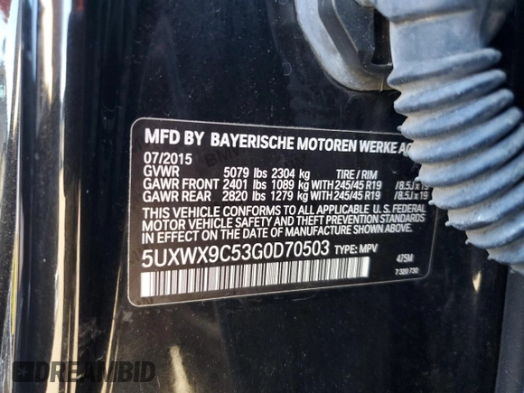 2016 BMW X3 xDrive28i with VIN 5UXWX9C53G0D70503, listed as a Copart auction lot 48084695 with 81,439 mi miles and Clean Title. Bid and sale history available at DreamBid. Image 12.