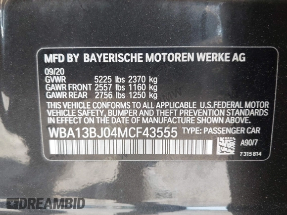2021 BMW 5 Series 530i xDrive с VIN WBA13BJ04MCF43555, выставлен на аукционе IAAI как лот 42169253 с пробегом 43 501 миль миль и . История ставок и продаж доступна на DreamBid. Изображение 9.