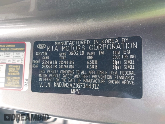 2016 Kia Soul with VIN KNDJN2A21G7344312, listed as a IAAI auction lot 41973178 with 150,942 mi miles. Bid and sale history available at carsss.com. Image 9.