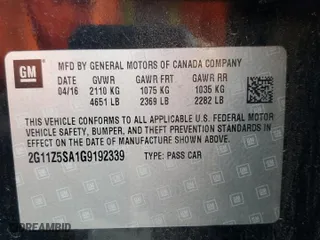 2016 Chevrolet Impala LS with VIN 2G11Z5SA1G9192339, listed as a Copart auction lot 85721584 with 167,416 mi miles and Salvage Title. Bid and sale history available at carsss.com. Image 12.