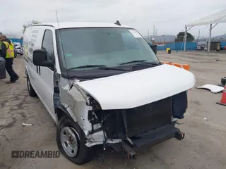 2019 Chevrolet Express Cargo Van with VIN 1GCWGAFP6K1243793, listed as a IAAI auction lot 41799107 with 106,566 mi miles. Bid and sale history available at carsss.com. Image 1.