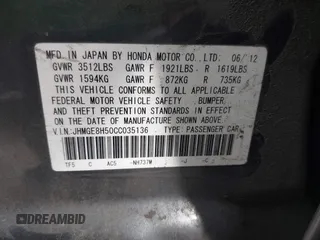 2012 Honda Fit Sport with VIN JHMGE8H50CC035136, listed as a IAAI auction lot 41657267 with 331,783 mi miles. Bid and sale history available at carsss.com. Image 9.