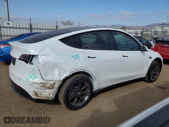 2025 Tesla Model Y Long Range with VIN 7SAYGDED6SF271931, listed as a Copart auction lot 43376015 with 261 mi miles and Salvage Title. Bid and sale history available at DreamBid. Image 3.