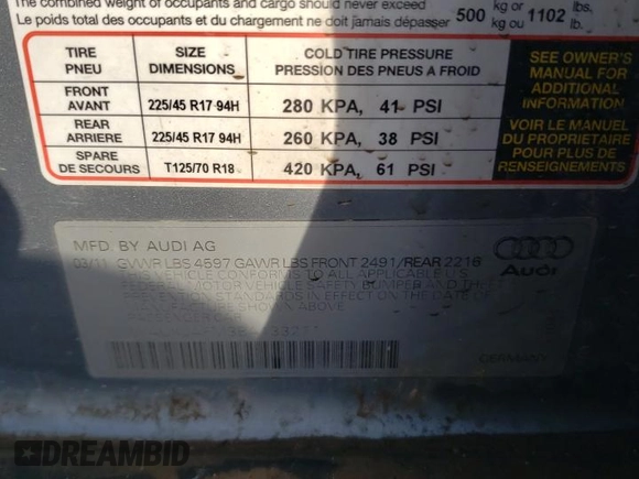 2011 Audi A3 2.0 TDI Premium Plus with VIN WAUKJAFM3BA133271, listed as a Copart auction lot 84345084 with 131,591 mi miles and Salvage Title. Bid and sale history available at carsss.com. Image 14.