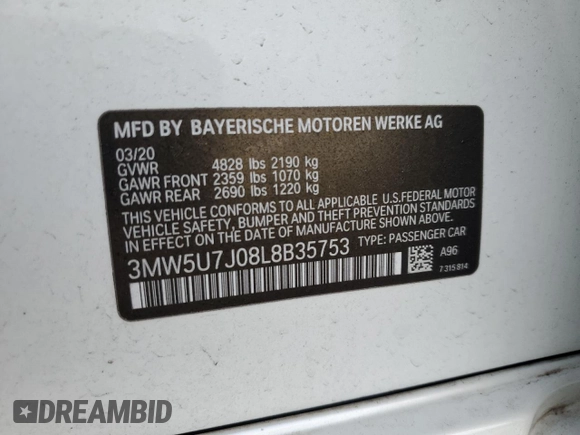 2020 BMW 3 Series M340i with VIN 3MW5U7J08L8B35753, listed as a Copart auction lot 86742584 with 21,055 mi miles and Salvage Title. Bid and sale history available at carsss.com. Image 15.