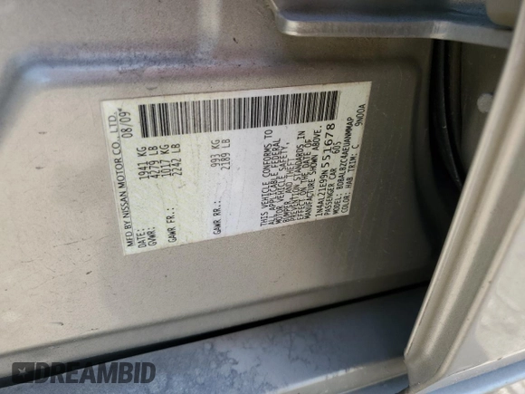 2009 Nissan Altima 2.5 SL with VIN 1N4AL21E99N551678, listed as a Copart auction lot 52136895 with 0 mi miles and Salvage Title. Bid and sale history available at carsss.com. Image 13.